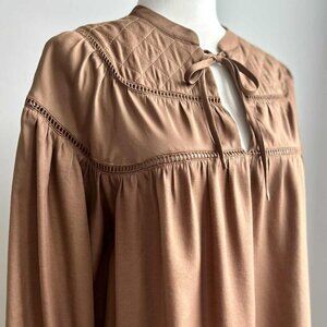 Coster Copenhagen Camel Lustrous Viscose Blouse with Quilted Yoke – EU 38 / US S